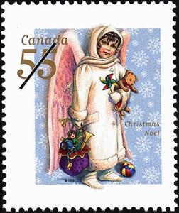 Stamp, Angel Carrying a Teddy Bear and a Small Sack of Toys, Canada,  , Christmas, Toys, Teddy Bears
