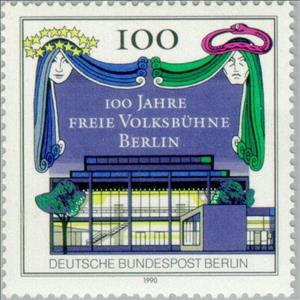 Stamp, Theater of the Freie Volksbühne, stylized theater curtain, Berlin,  , Theatre, Anniversaries and Jubilees