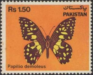 Stamp, Checkered Swallowtail (Papilio demoleus), Pakistan,  , Butterflies