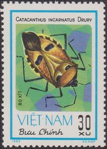 Stamp, Man-faced Stink Bug (Catacanthus incarnatus), Vietnam,  , Insects, Animals (Fauna)