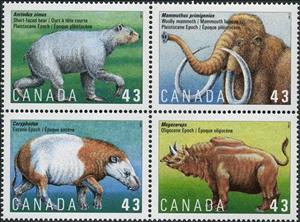 Se-tenant, Prehistoric Life in Canada - MiNo. 1448-51, Canada,  , Prehistorical Animals