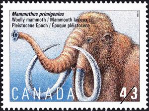 Stamp, Woolly Mammoth (Mammuthus primigenius), Pleistocene Epoch, Canada,  , Mammals, Elephants, Prehistorical Animals, Animals (Fauna)