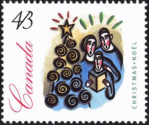 Stamp, Group of People Gathered Around a Christmas Tree, Canada,  , Music, Christmas