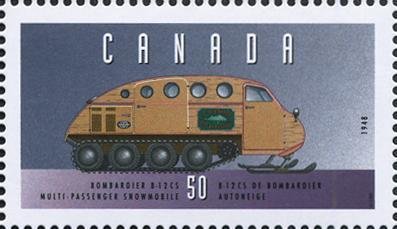 Stamp, Bombardier B-12 CS, 1948, Multi-Passenger Snowmobile, Canada,  , Vehicles, Public Transport