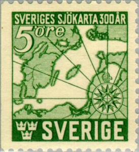 Stamp, Swedish Marine Chart, Sweden,  , Cartography, Maps