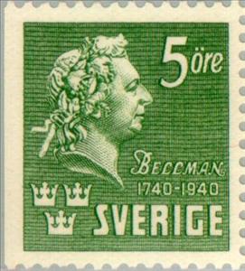 Stamp, Bellman, Carl Michael, Sweden,  , Famous People, Commemoration, Music, Composers, Musicians