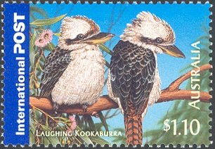 Stamp, Kookaburra (Dacelo novaeguineae), Australia,  , Birds, Animals (Fauna), Kingfishers