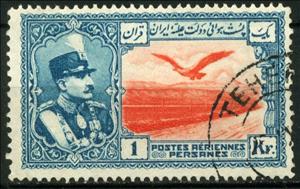 Stamp, Rezā Shāh Pahlavi, eagle in front of Alborz mountains, Iran,  , Birds, Birds of Prey, Eagles, Animals (Fauna)