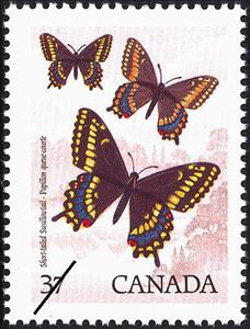 Stamp, Short-tailed Swallowtail (Papilio brevicauda), Canada,  , Insects, Butterflies, Animals (Fauna)