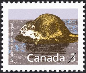 Stamp, Muskrat (Ondatra zibethicus), Canada,  , Mammals, Animals (Fauna)