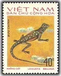 Stamp, Common Butterfly Lizard (Leiolepis belliana), Vietnam,  , Reptiles, Lizards, Animals (Fauna)