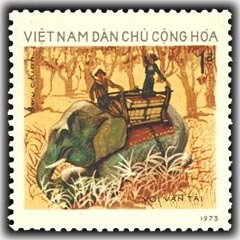 Stamp, Asian Elephant (Elephas maximus) during a Hunt, Vietnam,  , Mammals, Elephants, Animals (Fauna)