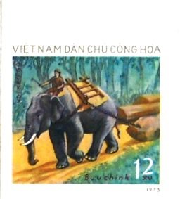 Stamp, Asian Elephant (Elephas maximus) at Work, Vietnam,  , Elephants, Animals (Fauna)