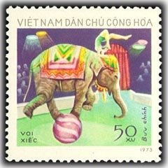 Stamp, Asian Elephant (Elephas maximus) at Circus, Vietnam,  , Mammals, Circus, Elephants, Animals (Fauna)