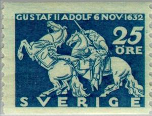 Stamp, Lützen, Sweden,  , Heads of State, Weapons, Mammals, Commemoration, Horses, Animals (Fauna), Anniversaries and Jubilees