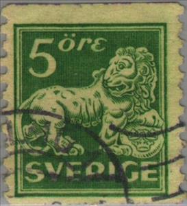 Stamp, Standing Lion - Type II, Sweden,  , Mammals, Лев, Animals (Fauna)