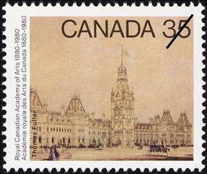 Stamp, Sketch design for original Parliament Buildings by Thomas Fu, Canada,  