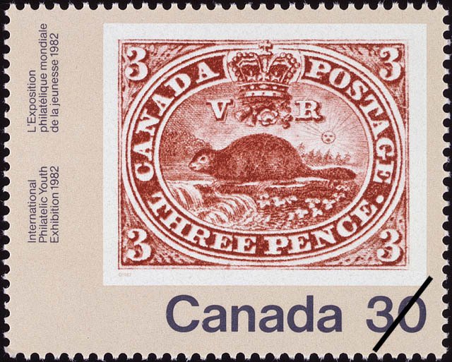North American Beaver (Castor canadensis), 3d stamp 1851