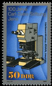 Stamp, Interference microscope, "JENAVAL Interphako", Germany, Democratic Republic,  