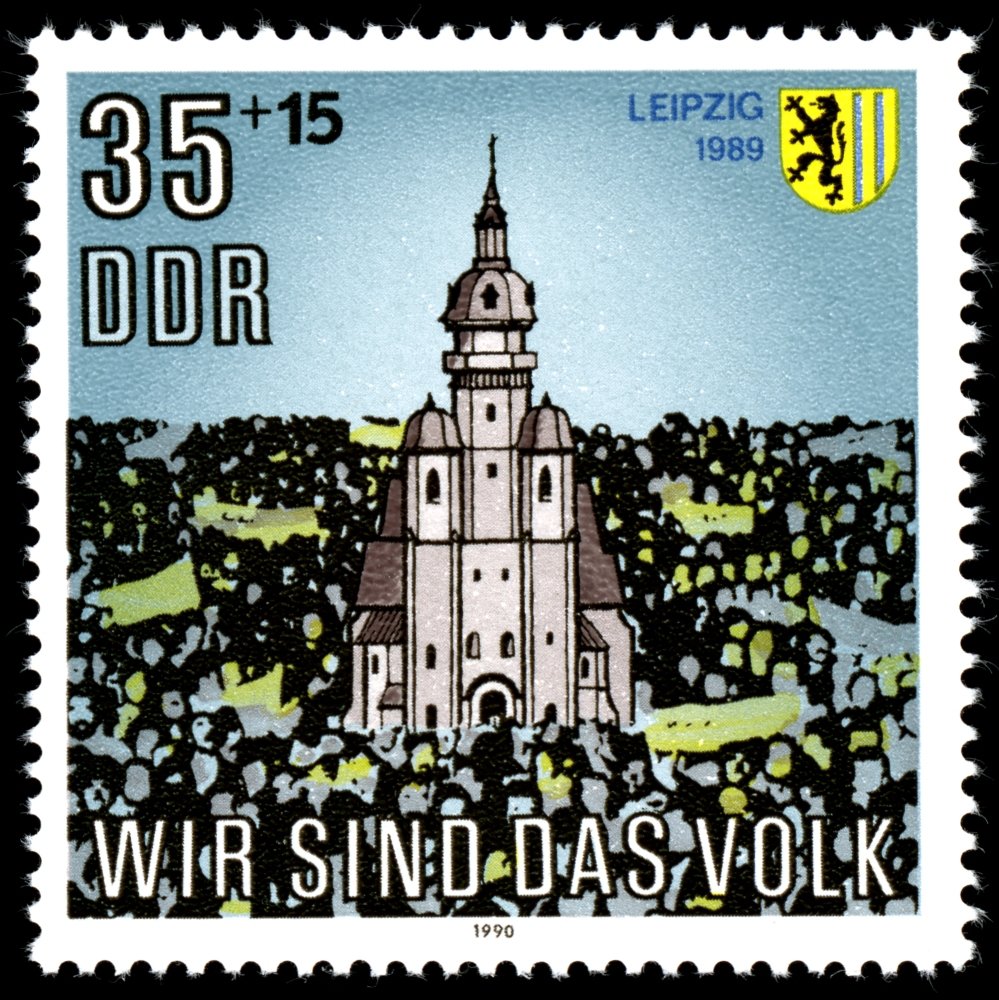 Nikolai Church Leipzig, demonstrators, coat of arms