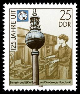 Stamp, TV and FM tower, broadcast control (radio), Germany, Democratic Republic,  