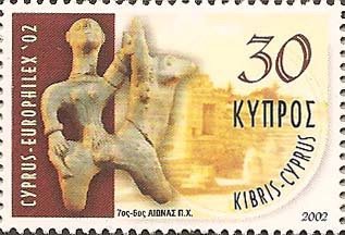 Stamp, "Europhilex 02" - Europe on the bull (7th-6th cent. B.C.), Cyprus,  , Philatelic Exhibitions, Glass and Earthenware, Archaeology, Animals (Fauna)
