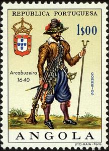 Stamp, Harquebusier, 1640, Angola,  , Military Forces, Uniforms, Army