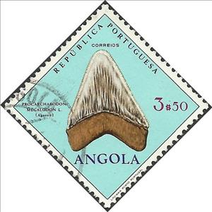 Stamp, Procarcharodon Megalodon L., Angola,  , Sharks, Fossils, Prehistorical Animals