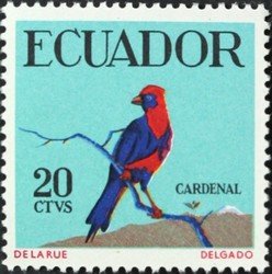 Stamp, Masked Crimson Tanager (Ramphocelus nigrogularis) 	   , Ecuador,  , Birds, Animals (Fauna)