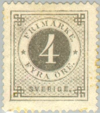 Circle type. Blue posthorn on back