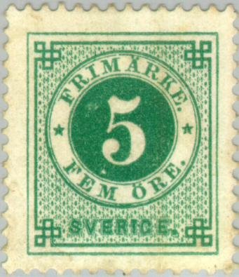 Circle type. Blue posthorn on back