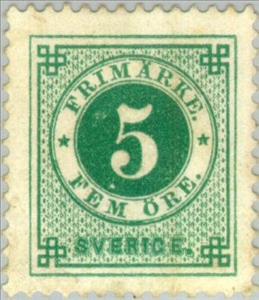 Stamp, Circle type. Blue posthorn on back, Sweden,  