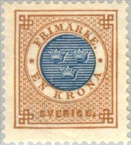Stamp, Circle type. Blue posthorn on back, Sweden,  