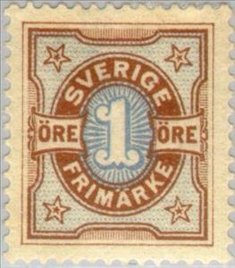 Stamp, Bicoloured Numeral Type, Sweden,  