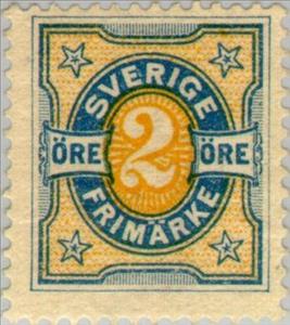 Stamp, Bicoloured Numeral Type, Sweden,  