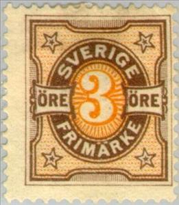 Stamp, Bicoloured Numeral Type, Sweden,  
