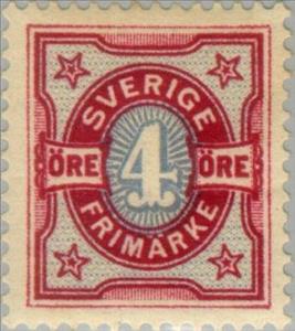 Stamp, Bicoloured Numeral Type, Sweden,  
