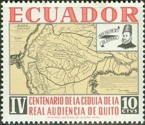 Stamp, Old Map of Ecuador and Philip II of Spain, Ecuador,  , Maps