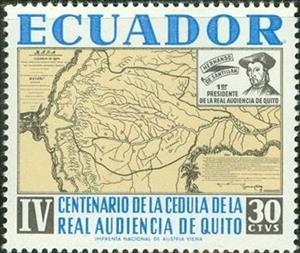 Stamp, Old Map of Ecuador and Philip II of Spain, Ecuador,  , Maps