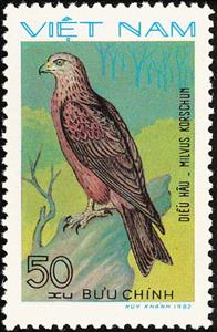 Stamp, Black Kite (Milvus migrans), Vietnam,  , Birds, Birds of Prey, Animals (Fauna)
