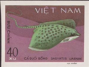 Stamp, Honeycomb Stingray (Dasyatis uarnak), Vietnam,  , Fishes