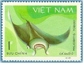 Stamp, Japanese Eagle Ray (Myliobatis tobijei), Vietnam,  , Fishes