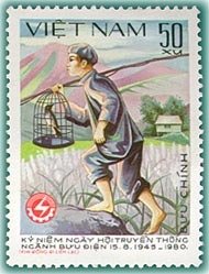 Stamp, 35th Anniv. of Posts and Telecommunications branch, Vietnam,  , Birds