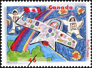 Stamp, Astronauts in Space, a Rainbow and a Canadian Flag, Canada,  , Rainbows
