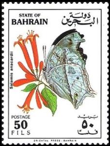 Stamp, Clouded Mother-of-pearl (Salamis anacardil), Bahrain,  , Flowers, Insects, Butterflies, Animals (Fauna)