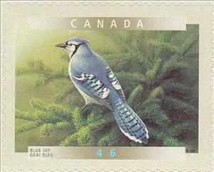 Stamp, Blue Jay (Cyanocitta cristata), Canada,  , Birds, Animals (Fauna)