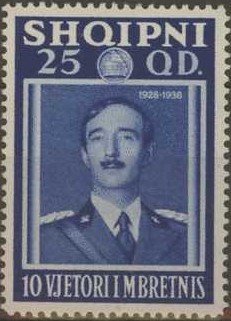 Stamp, 10th anniversary of Kingdom, Albania,  