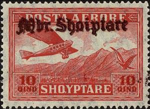 Stamp, No. 127 with redbrown Overprint, Albania,  , Aviation, Aircrafts