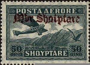 Stamp, No. 129 with redbrown Overprint, Albania,  , Aviation, Aircrafts