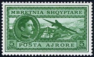 Stamp, King Zog & Airplane over Tirana, Albania,  , Aviation, Aircrafts